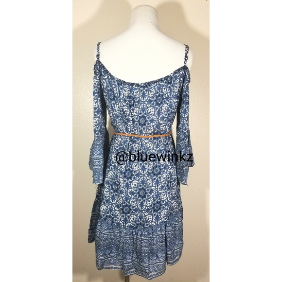 Blue Boho Floral Cold Shoulder Dress - Picture 6 of 7